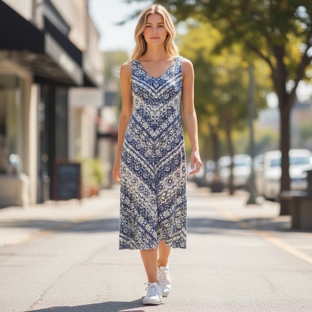 Women's Athleta Elation‎ V Neck Hybrid Dress Blue Size S